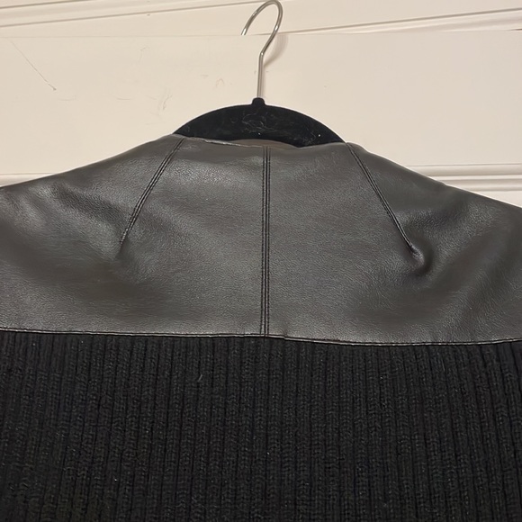 Black faux leather and knit zip-up sweater jacket with Size Medium - Picture 8 of 10